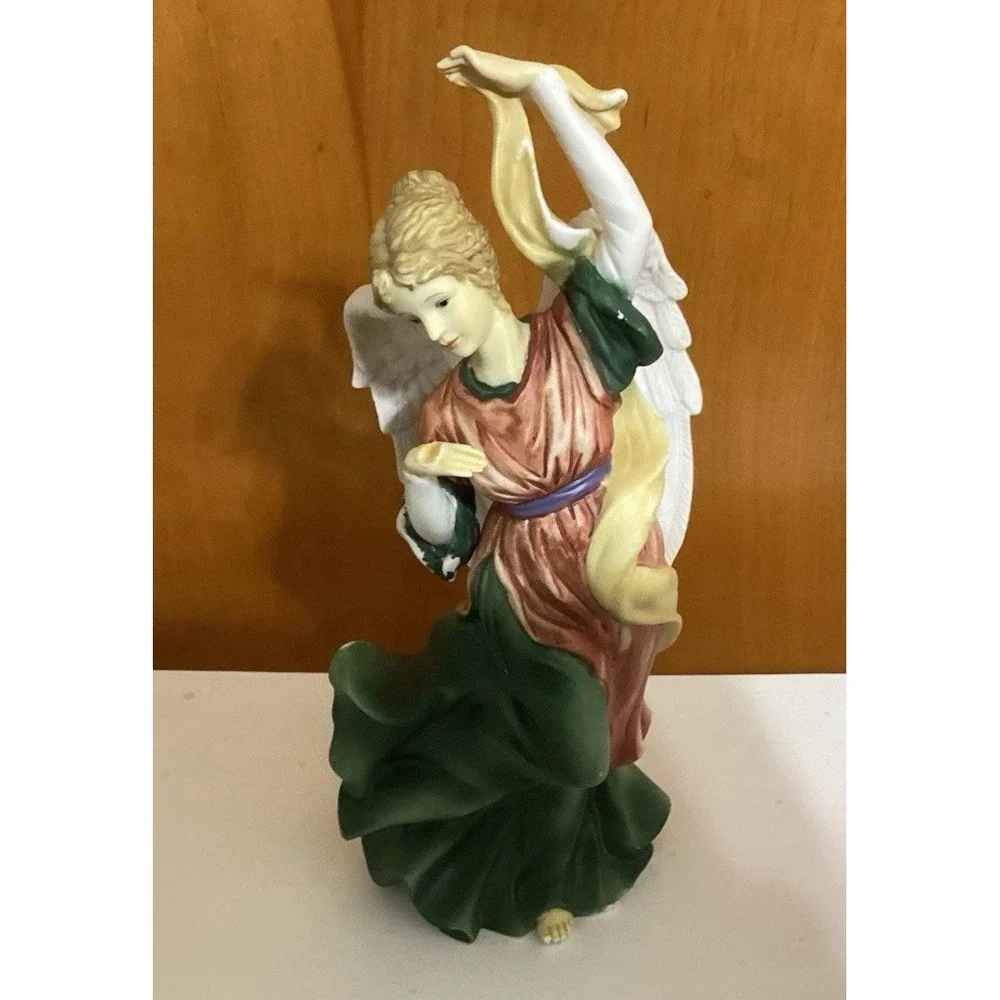 VTG Ceramic Owell‎ Angel Statue Figurine Holding Yellow Ribbon 12